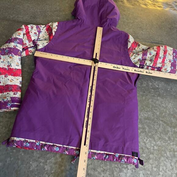 Roxy Girls 10K Hooded Insulated Ski Snow Jacket XL 16 Purple White Stripe Floral - Picture 12 of 14